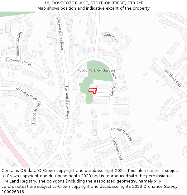 16, DOVECOTE PLACE, STOKE-ON-TRENT, ST3 7YR: Location map and indicative extent of plot