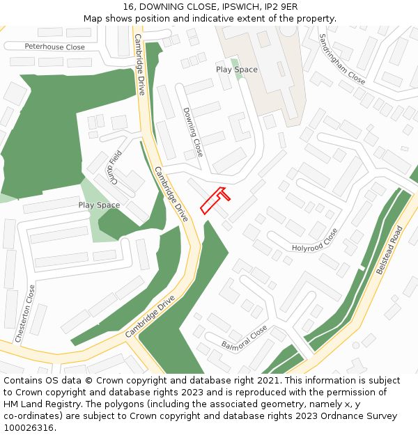 16, DOWNING CLOSE, IPSWICH, IP2 9ER: Location map and indicative extent of plot