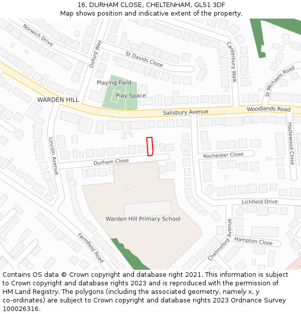 16, DURHAM CLOSE, CHELTENHAM, GL51 3DF: Location map and indicative extent of plot