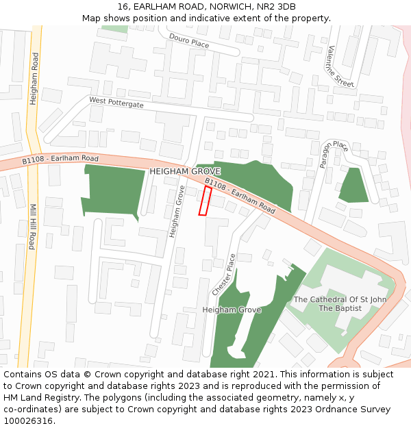16, EARLHAM ROAD, NORWICH, NR2 3DB: Location map and indicative extent of plot