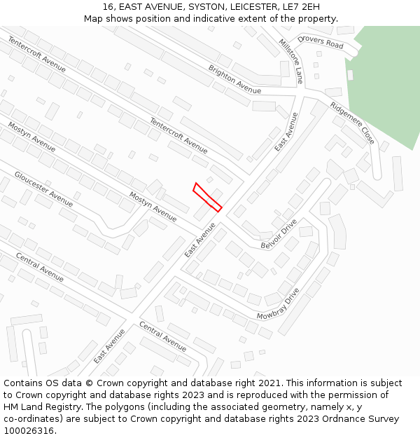 16, EAST AVENUE, SYSTON, LEICESTER, LE7 2EH: Location map and indicative extent of plot