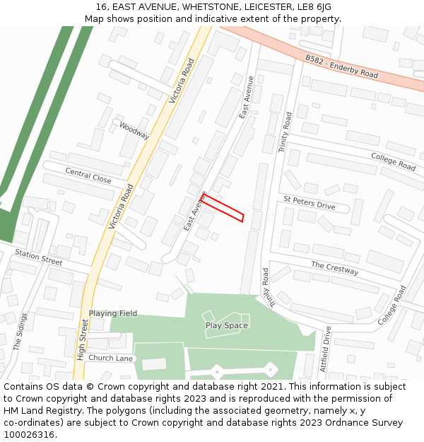 16, EAST AVENUE, WHETSTONE, LEICESTER, LE8 6JG: Location map and indicative extent of plot