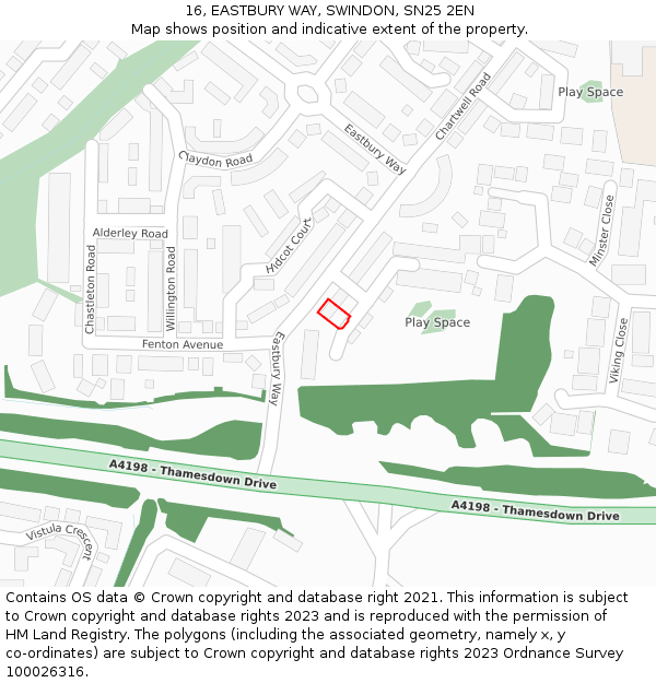 16, EASTBURY WAY, SWINDON, SN25 2EN: Location map and indicative extent of plot