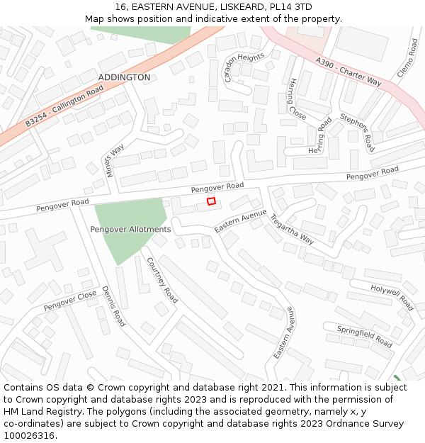 16, EASTERN AVENUE, LISKEARD, PL14 3TD: Location map and indicative extent of plot