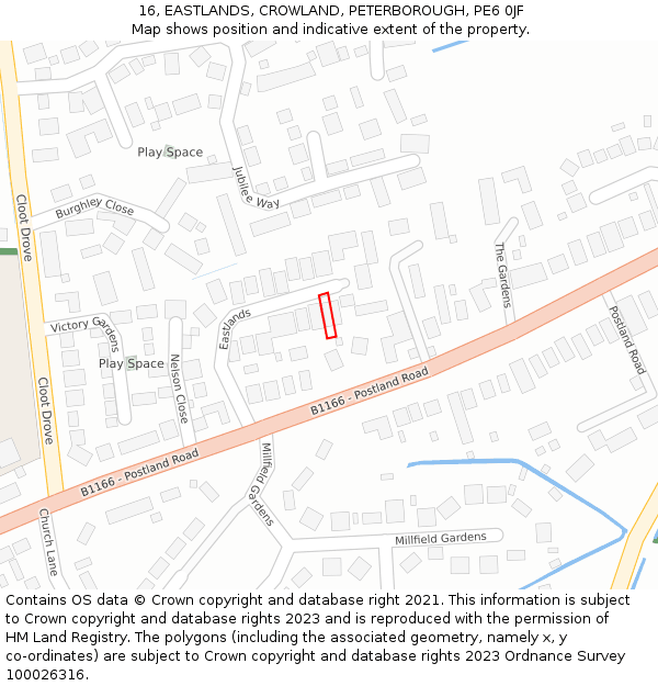16, EASTLANDS, CROWLAND, PETERBOROUGH, PE6 0JF: Location map and indicative extent of plot