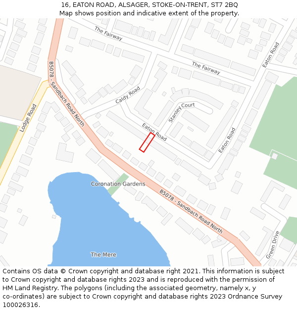 16, EATON ROAD, ALSAGER, STOKE-ON-TRENT, ST7 2BQ: Location map and indicative extent of plot