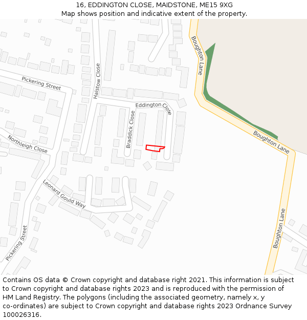 16, EDDINGTON CLOSE, MAIDSTONE, ME15 9XG: Location map and indicative extent of plot