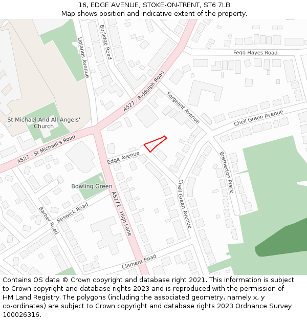 16, EDGE AVENUE, STOKE-ON-TRENT, ST6 7LB: Location map and indicative extent of plot