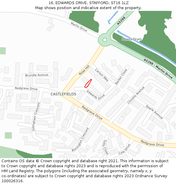 16, EDWARDS DRIVE, STAFFORD, ST16 1LZ: Location map and indicative extent of plot