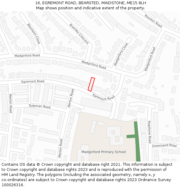 16, EGREMONT ROAD, BEARSTED, MAIDSTONE, ME15 8LH: Location map and indicative extent of plot