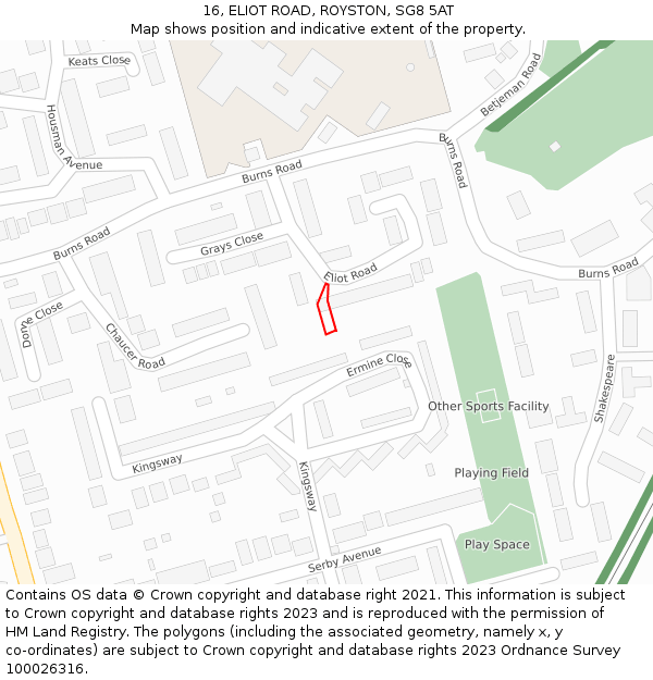 16, ELIOT ROAD, ROYSTON, SG8 5AT: Location map and indicative extent of plot