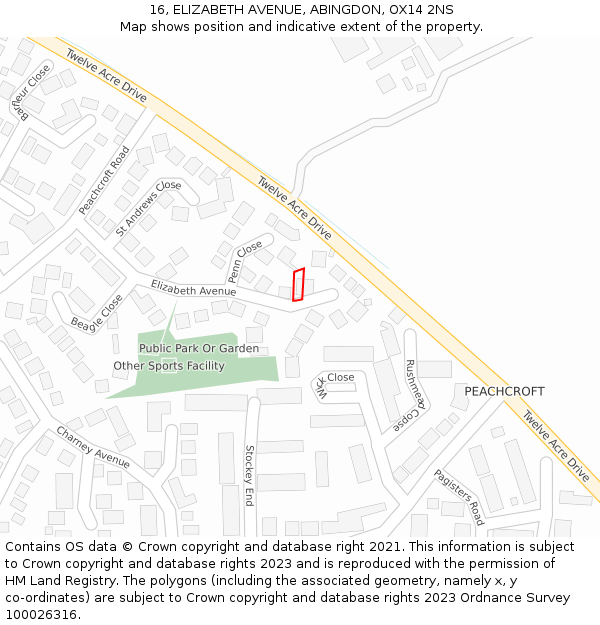 16, ELIZABETH AVENUE, ABINGDON, OX14 2NS: Location map and indicative extent of plot