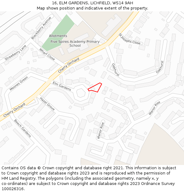 16, ELM GARDENS, LICHFIELD, WS14 9AH: Location map and indicative extent of plot