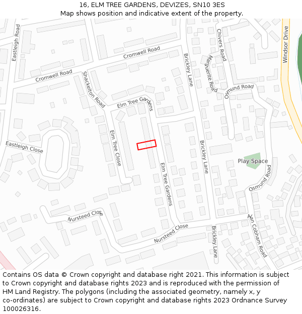 16, ELM TREE GARDENS, DEVIZES, SN10 3ES: Location map and indicative extent of plot