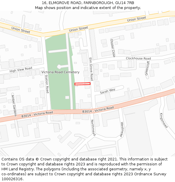 16, ELMGROVE ROAD, FARNBOROUGH, GU14 7RB: Location map and indicative extent of plot