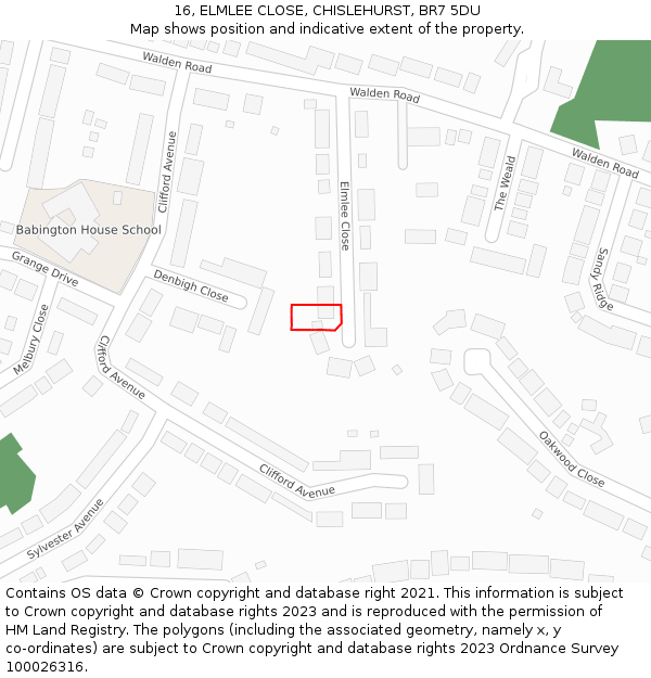 16, ELMLEE CLOSE, CHISLEHURST, BR7 5DU: Location map and indicative extent of plot