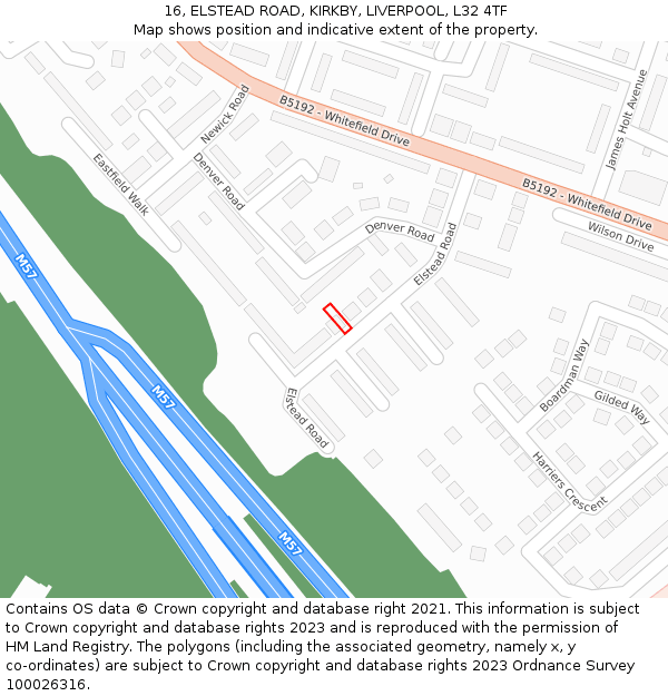 16, ELSTEAD ROAD, KIRKBY, LIVERPOOL, L32 4TF: Location map and indicative extent of plot