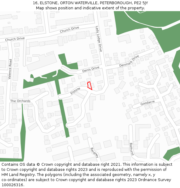16, ELSTONE, ORTON WATERVILLE, PETERBOROUGH, PE2 5JY: Location map and indicative extent of plot