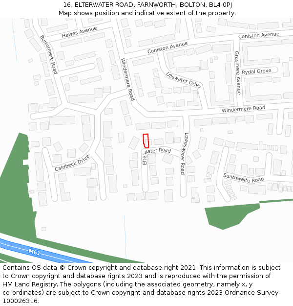 16, ELTERWATER ROAD, FARNWORTH, BOLTON, BL4 0PJ: Location map and indicative extent of plot