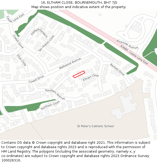 16, ELTHAM CLOSE, BOURNEMOUTH, BH7 7JS: Location map and indicative extent of plot