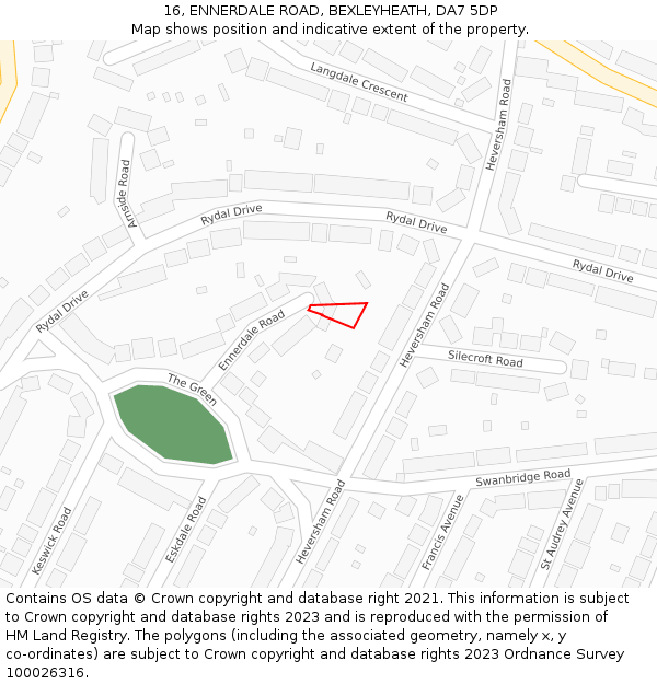 16, ENNERDALE ROAD, BEXLEYHEATH, DA7 5DP: Location map and indicative extent of plot