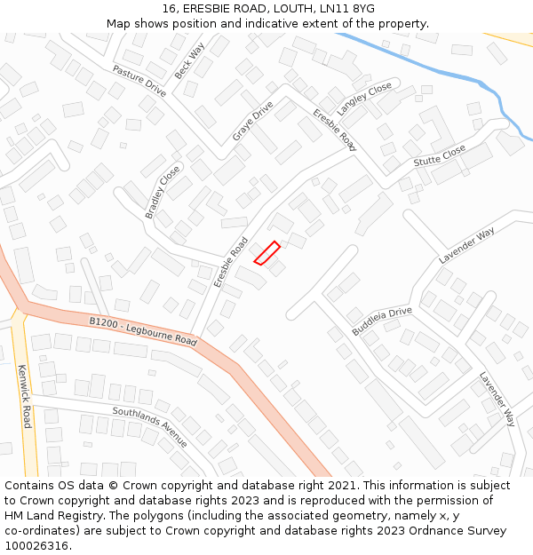 16, ERESBIE ROAD, LOUTH, LN11 8YG: Location map and indicative extent of plot