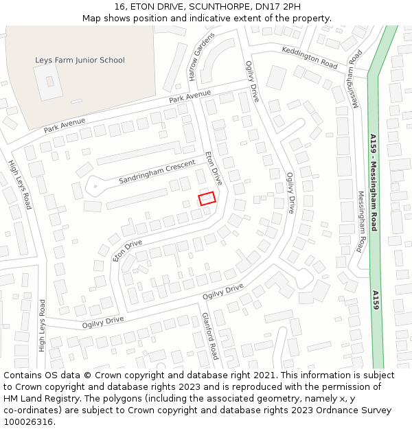 16, ETON DRIVE, SCUNTHORPE, DN17 2PH: Location map and indicative extent of plot