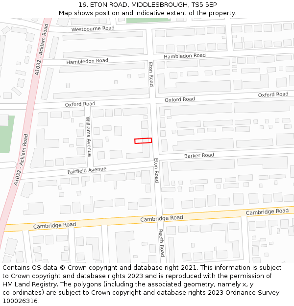 16, ETON ROAD, MIDDLESBROUGH, TS5 5EP: Location map and indicative extent of plot