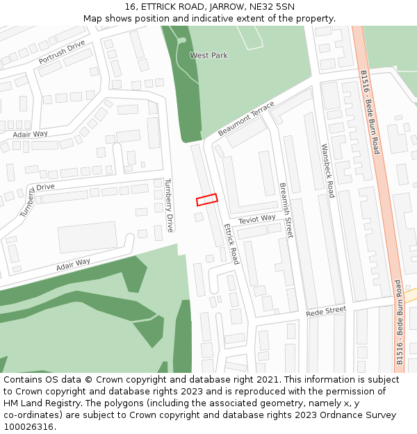 16, ETTRICK ROAD, JARROW, NE32 5SN: Location map and indicative extent of plot