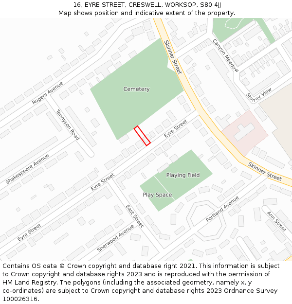 16, EYRE STREET, CRESWELL, WORKSOP, S80 4JJ: Location map and indicative extent of plot