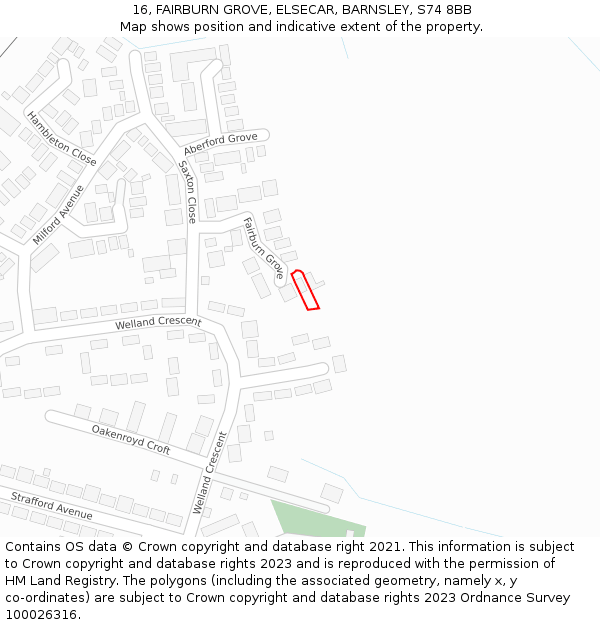 16, FAIRBURN GROVE, ELSECAR, BARNSLEY, S74 8BB: Location map and indicative extent of plot