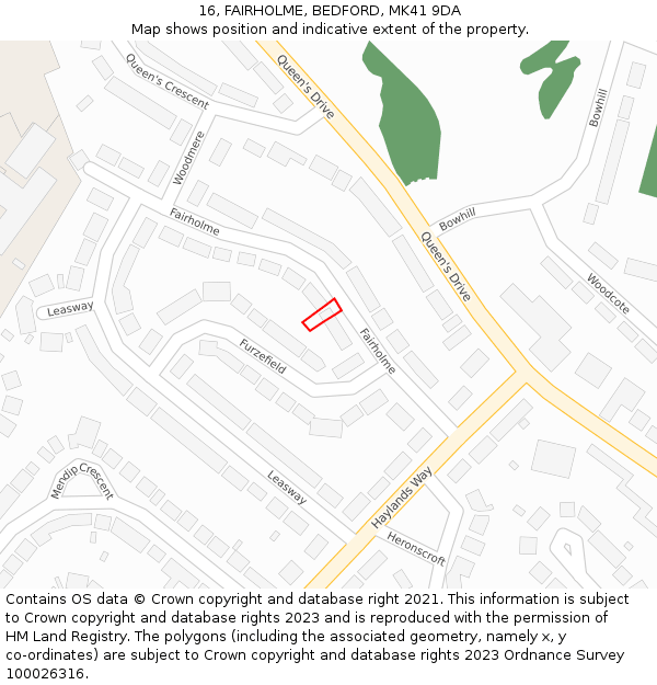 16, FAIRHOLME, BEDFORD, MK41 9DA: Location map and indicative extent of plot