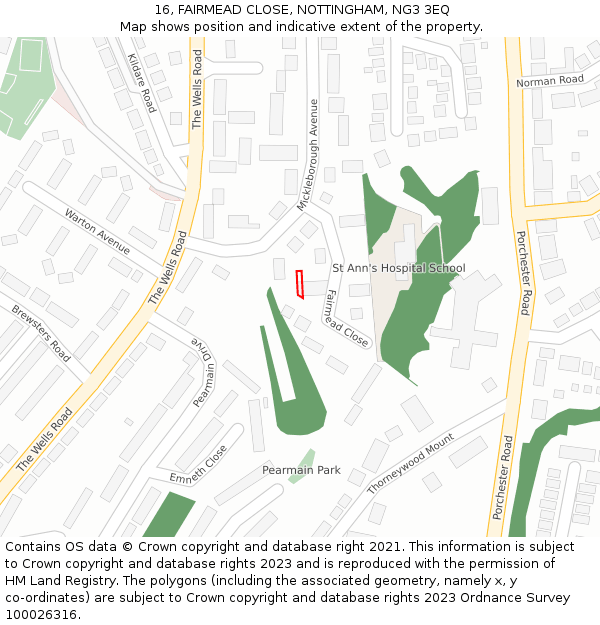 16, FAIRMEAD CLOSE, NOTTINGHAM, NG3 3EQ: Location map and indicative extent of plot