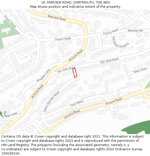 16, FAIRVIEW ROAD, DARTMOUTH, TQ6 9EN: Location map and indicative extent of plot