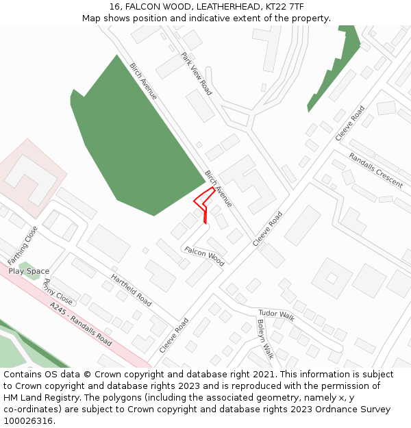 16, FALCON WOOD, LEATHERHEAD, KT22 7TF: Location map and indicative extent of plot