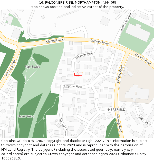 16, FALCONERS RISE, NORTHAMPTON, NN4 0RJ: Location map and indicative extent of plot