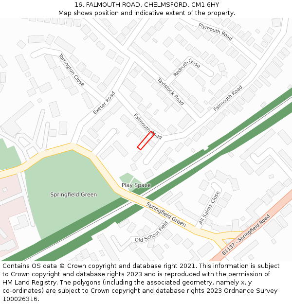 16, FALMOUTH ROAD, CHELMSFORD, CM1 6HY: Location map and indicative extent of plot