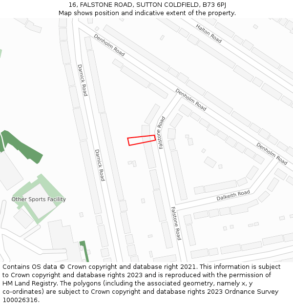 16, FALSTONE ROAD, SUTTON COLDFIELD, B73 6PJ: Location map and indicative extent of plot