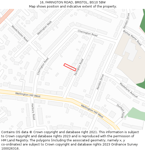 16, FARINGTON ROAD, BRISTOL, BS10 5BW: Location map and indicative extent of plot