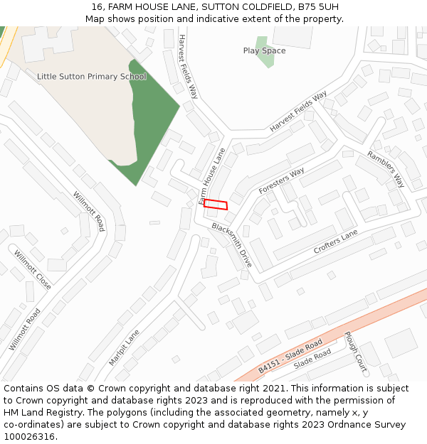 16, FARM HOUSE LANE, SUTTON COLDFIELD, B75 5UH: Location map and indicative extent of plot