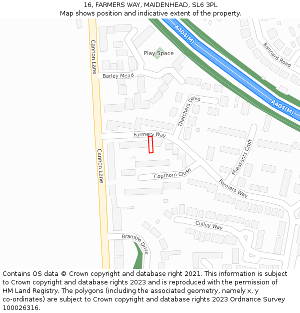 16, FARMERS WAY, MAIDENHEAD, SL6 3PL: Location map and indicative extent of plot