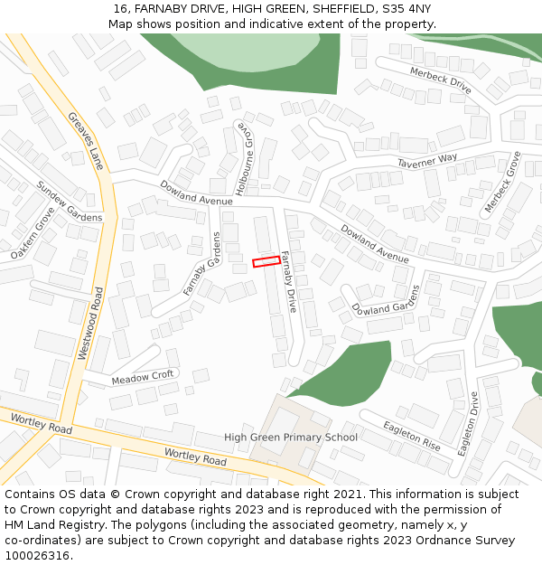 16, FARNABY DRIVE, HIGH GREEN, SHEFFIELD, S35 4NY: Location map and indicative extent of plot