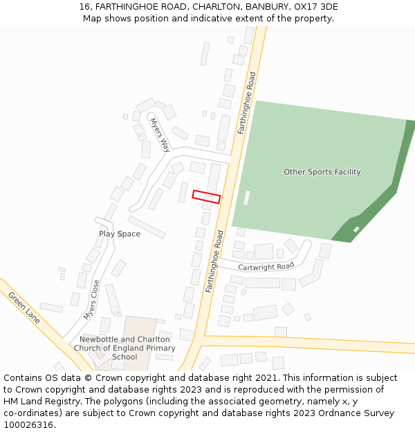 16, FARTHINGHOE ROAD, CHARLTON, BANBURY, OX17 3DE: Location map and indicative extent of plot