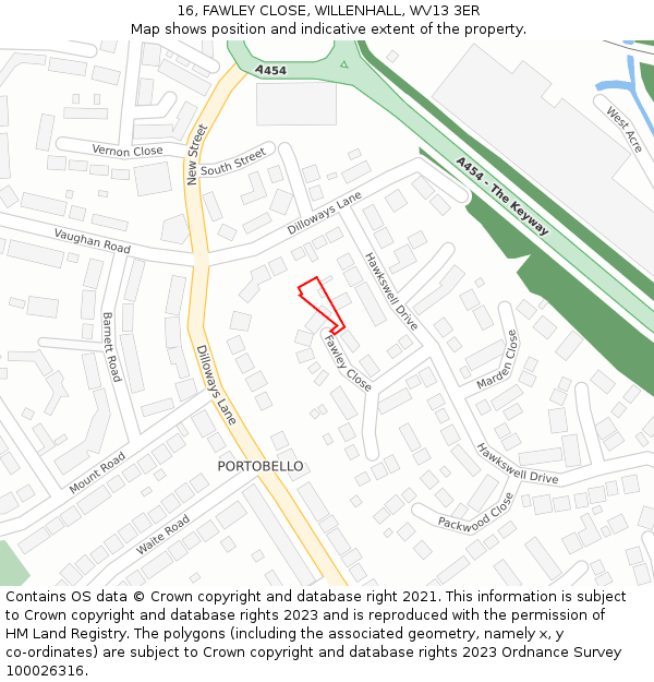 16, FAWLEY CLOSE, WILLENHALL, WV13 3ER: Location map and indicative extent of plot