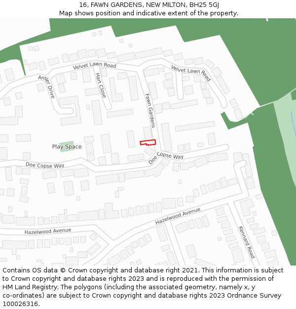 16, FAWN GARDENS, NEW MILTON, BH25 5GJ: Location map and indicative extent of plot