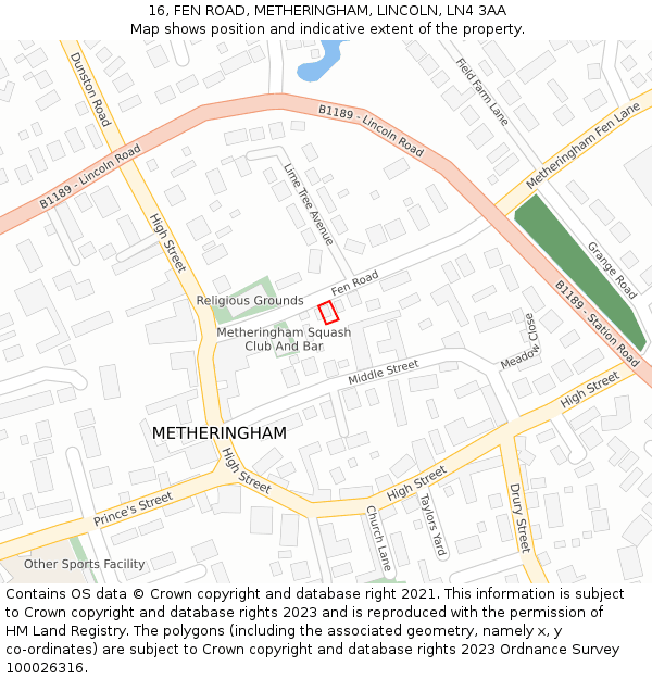 16, FEN ROAD, METHERINGHAM, LINCOLN, LN4 3AA: Location map and indicative extent of plot