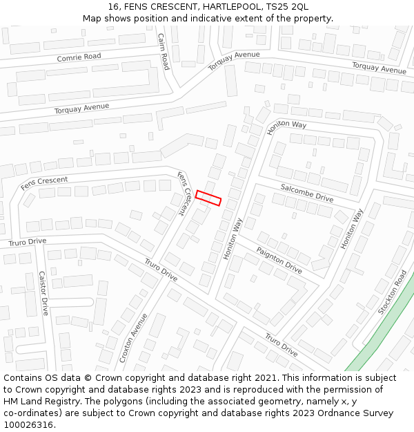 16, FENS CRESCENT, HARTLEPOOL, TS25 2QL: Location map and indicative extent of plot