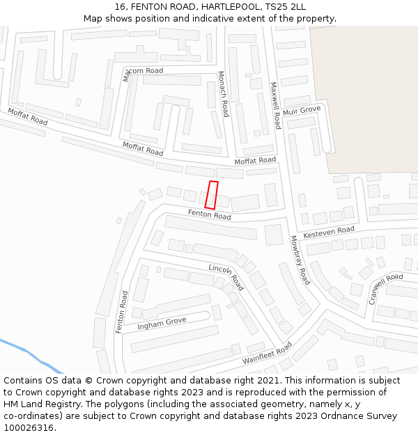 16, FENTON ROAD, HARTLEPOOL, TS25 2LL: Location map and indicative extent of plot