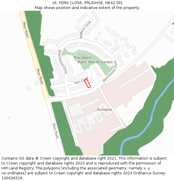 16, FERN CLOSE, PRUDHOE, NE42 5PL: Location map and indicative extent of plot