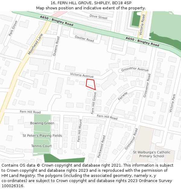 16, FERN HILL GROVE, SHIPLEY, BD18 4SP: Location map and indicative extent of plot